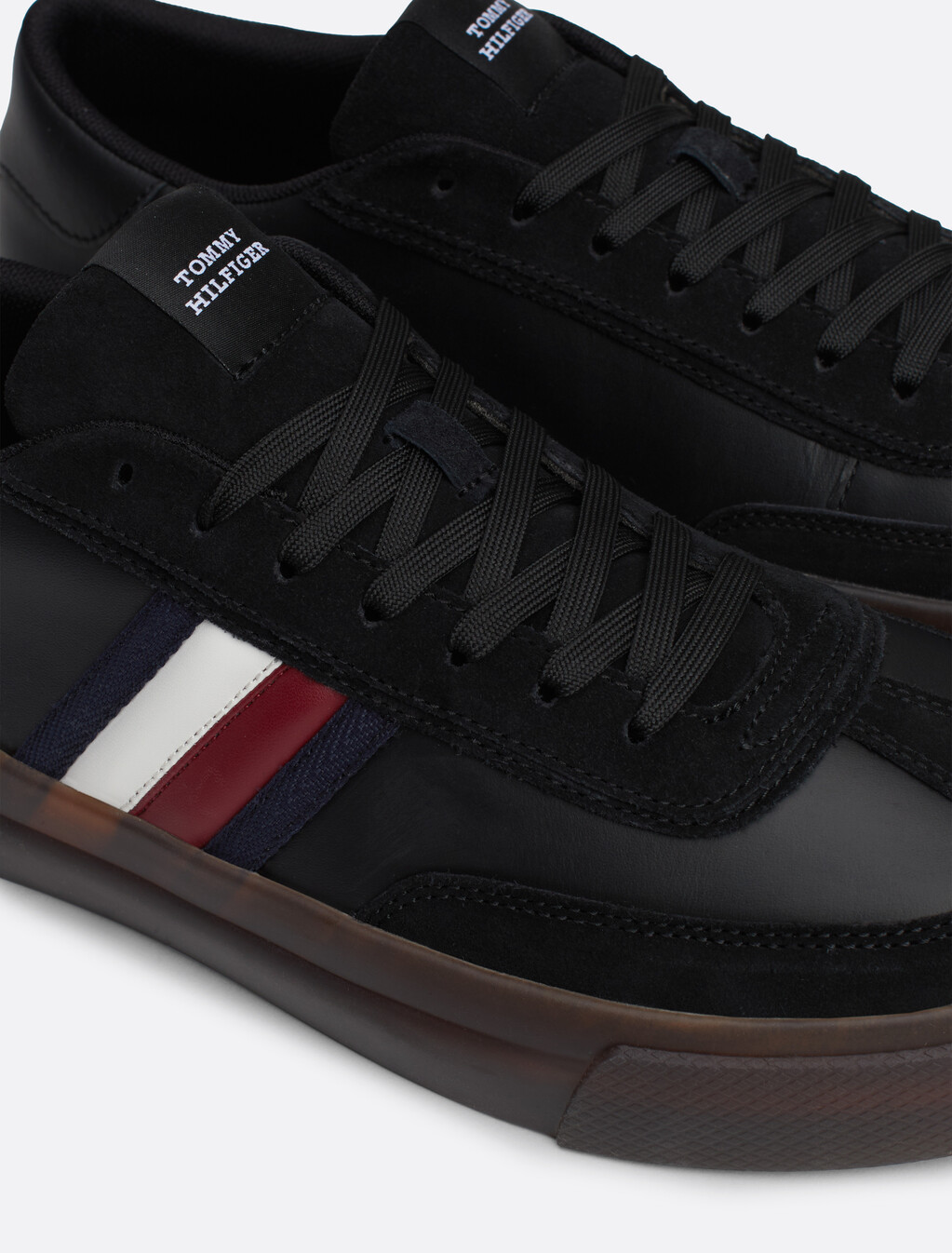 Leather Signature Tape Lace-Up Trainers, Black, hi-res