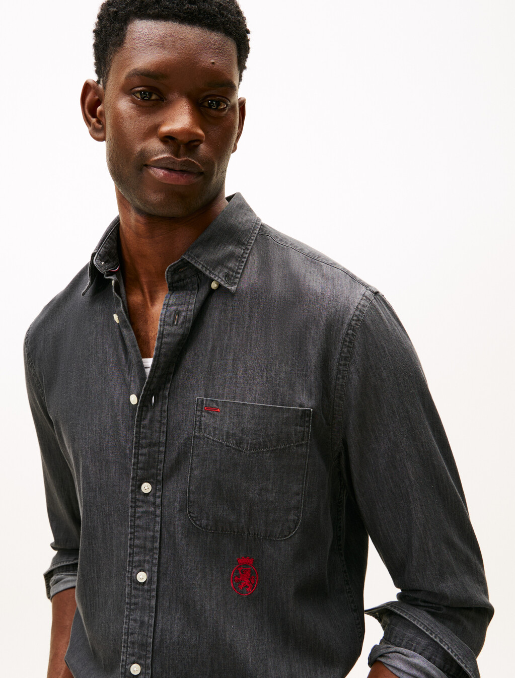 Worker Denim Shirt, Dark Grey Denim, hi-res
