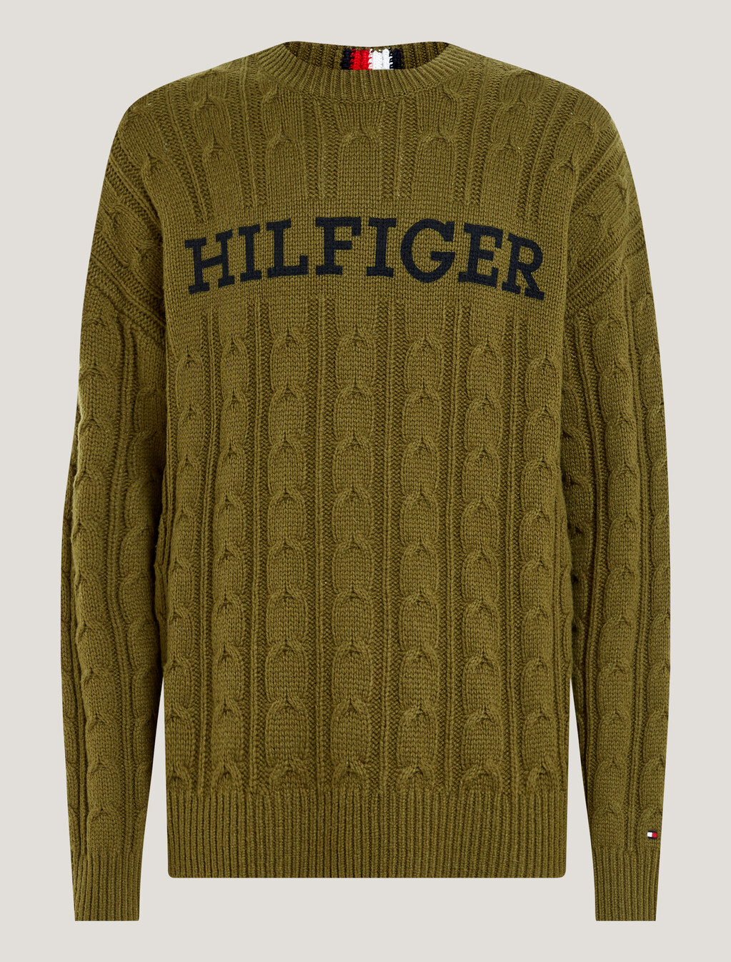 Hilfiger Monotype Cable Knit Oversized Jumper, Putting Green/ Desert Sky Print, hi-res
