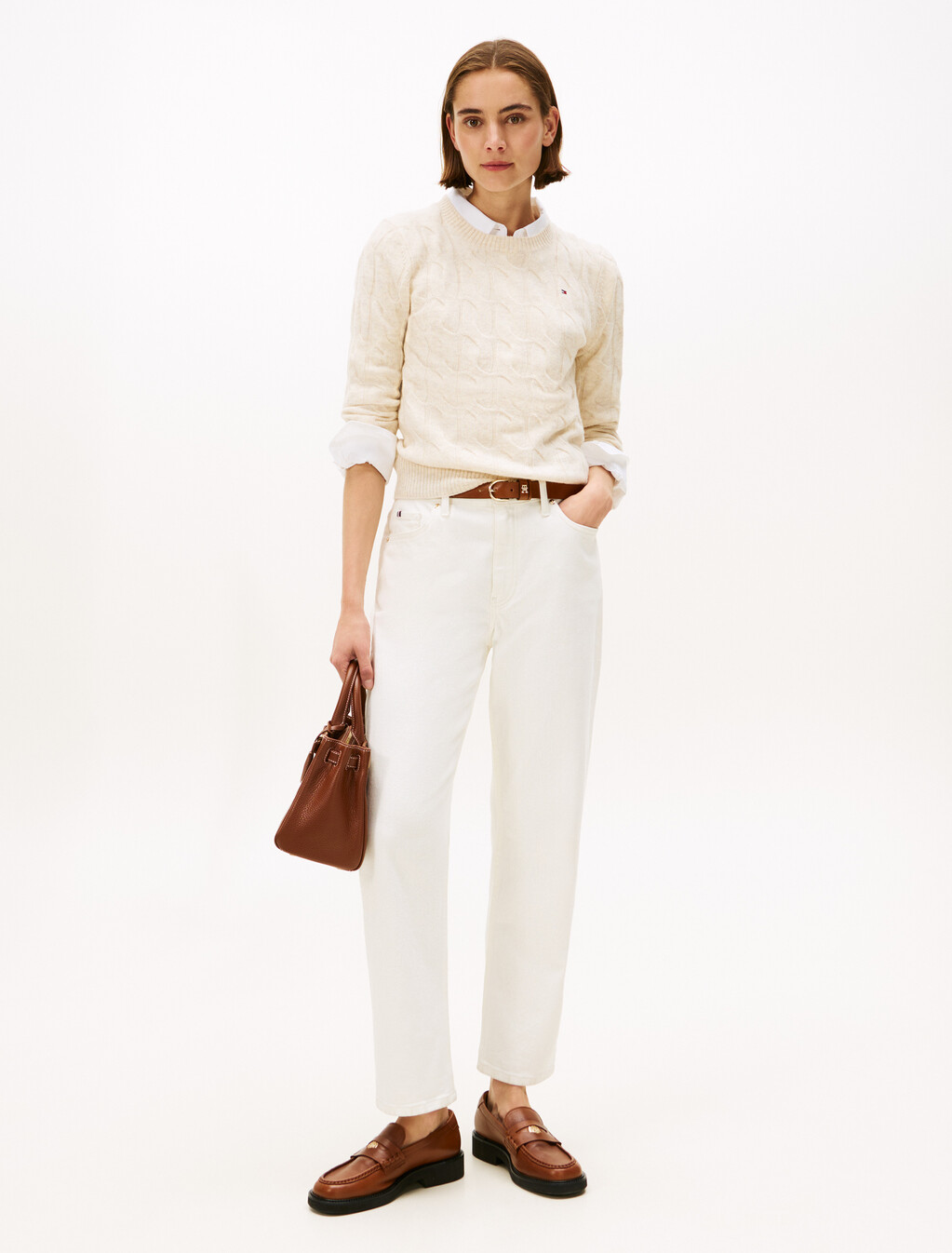 Pure Wool Cable Knit Jumper, Heather Oatmilk, hi-res