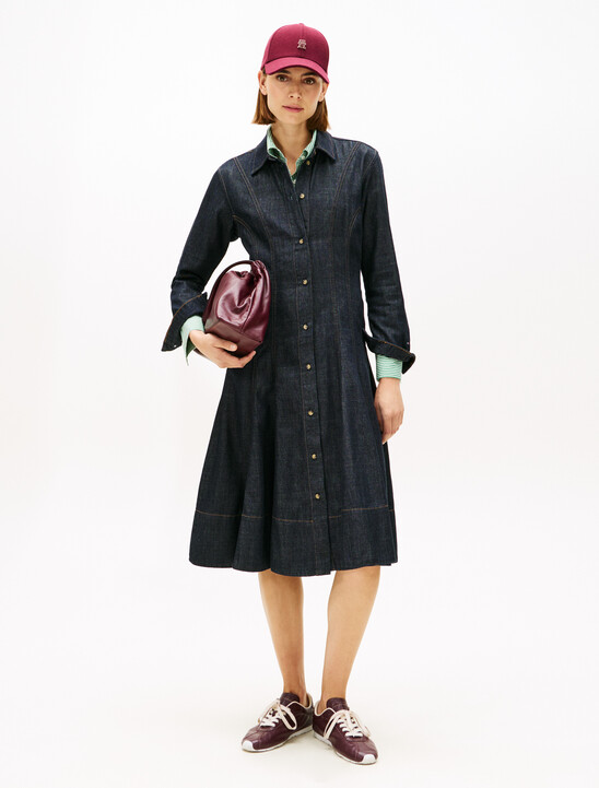 Denim Long Sleeve Long Dress