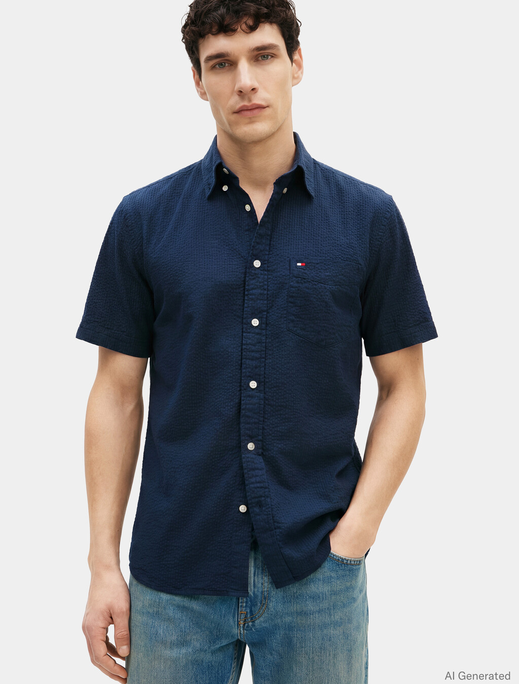 Asia Fit Seersucker Short Sleeve Shirt, Desert Sky, hi-res