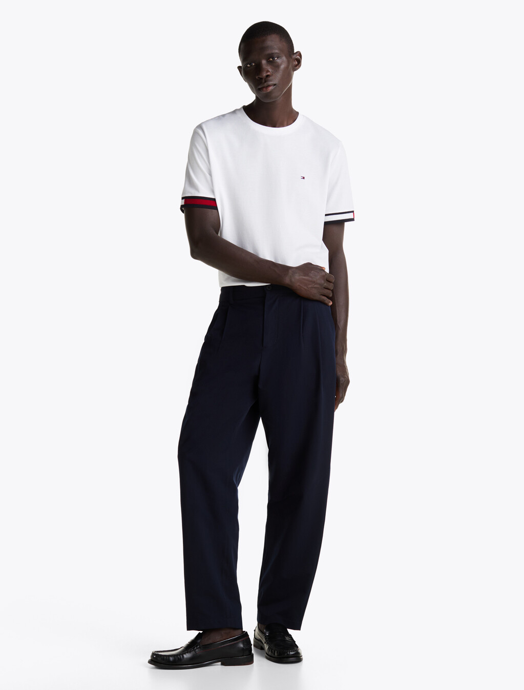 Global Stripe Cuffs T-Shirt, White, hi-res