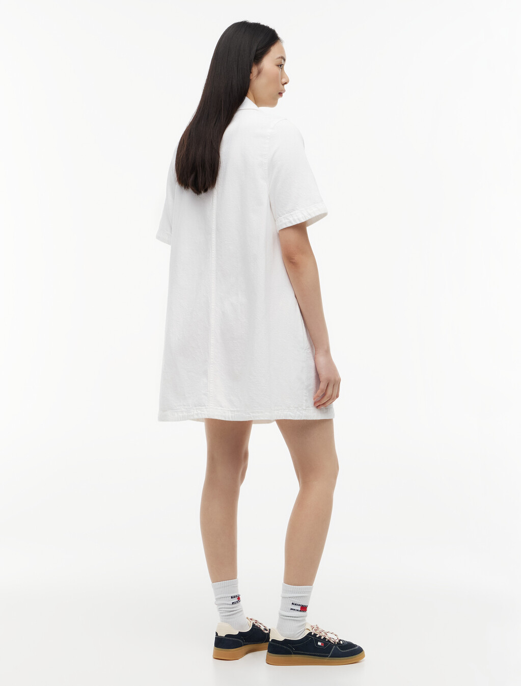 Textured Twill A-Line Mini Shirt Dress, Ancient White, hi-res