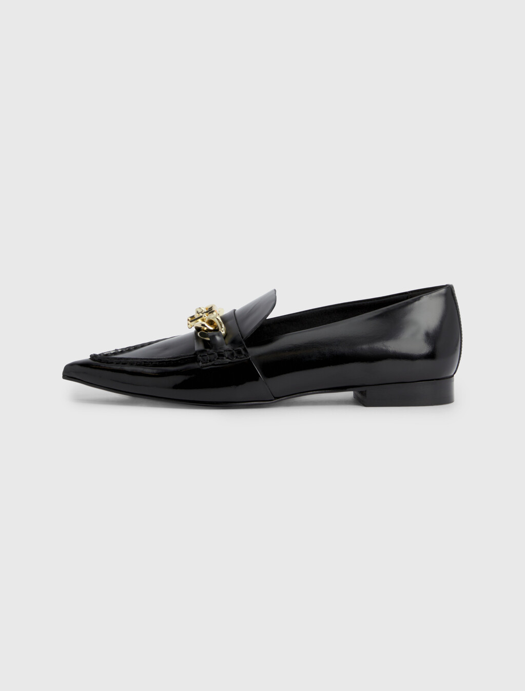 Leather Pointed Toe Chain Ballerinas, Black, hi-res