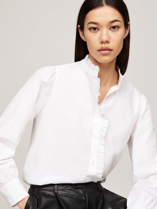 Ruffle Mock Turtleneck Regular Fit Shirt