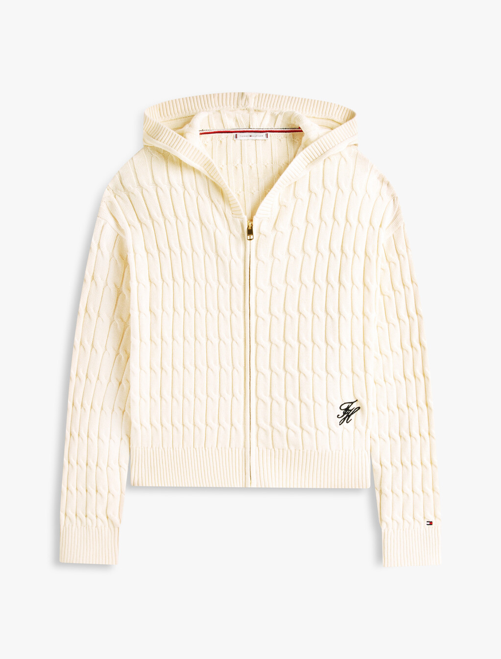 Cable Knit Zip Thru Hoodie, Calico, hi-res
