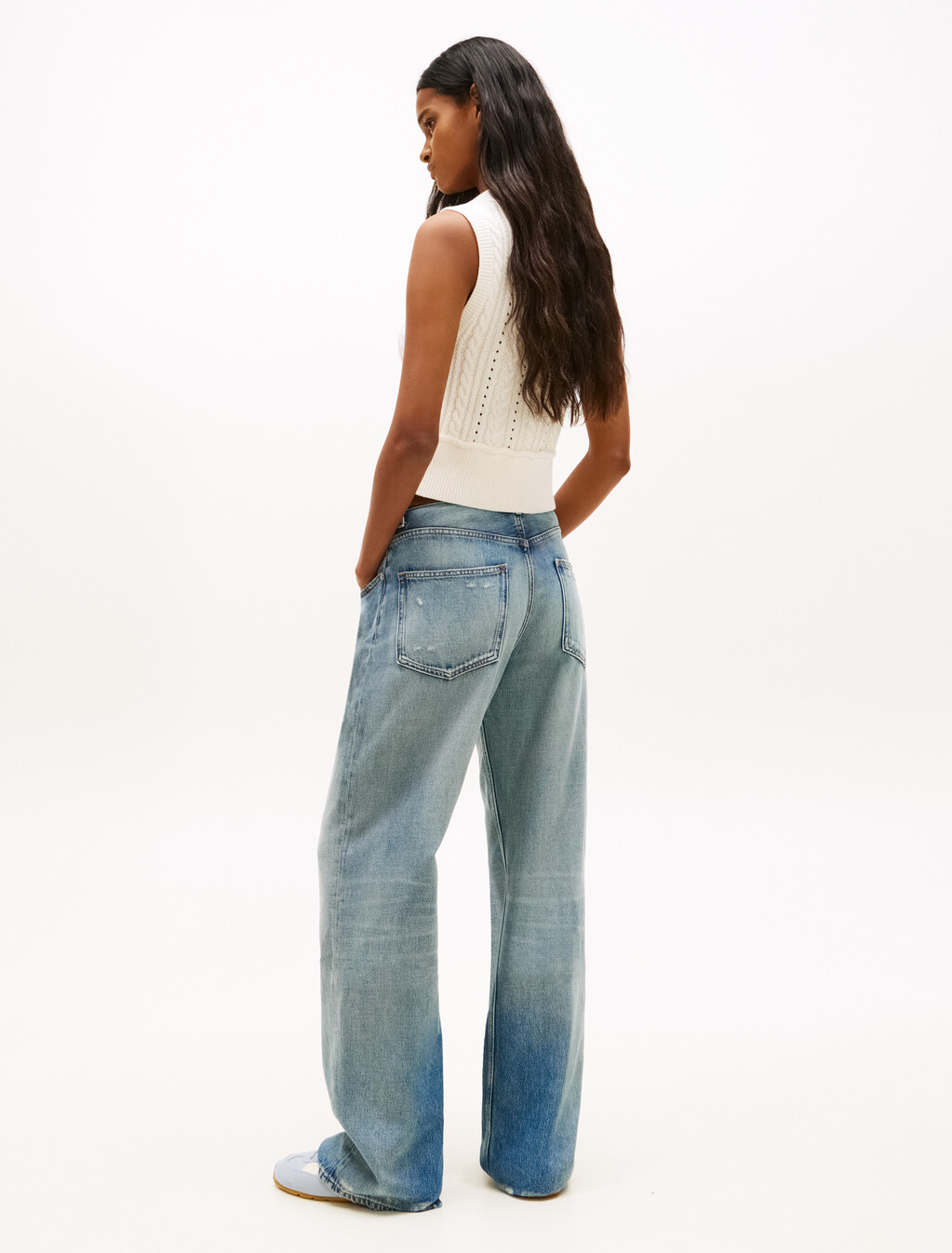 Tommy Badge Washed Cable Knit Polo Jumper, Ancient White, hi-res