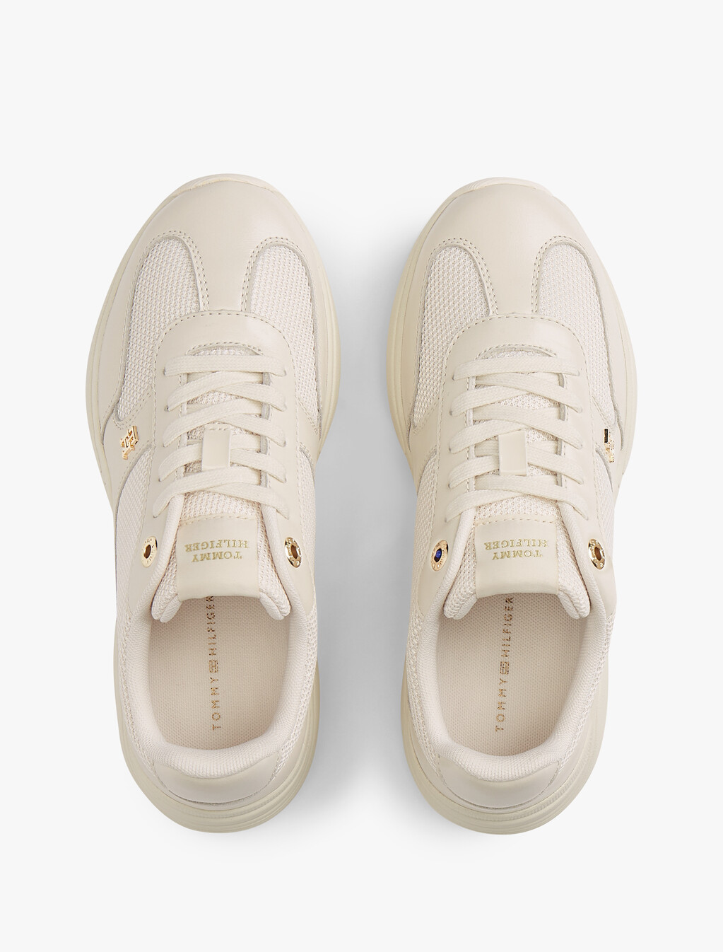 TH Monogram Mixed Texture Leather Trainers, Soft Cream, hi-res