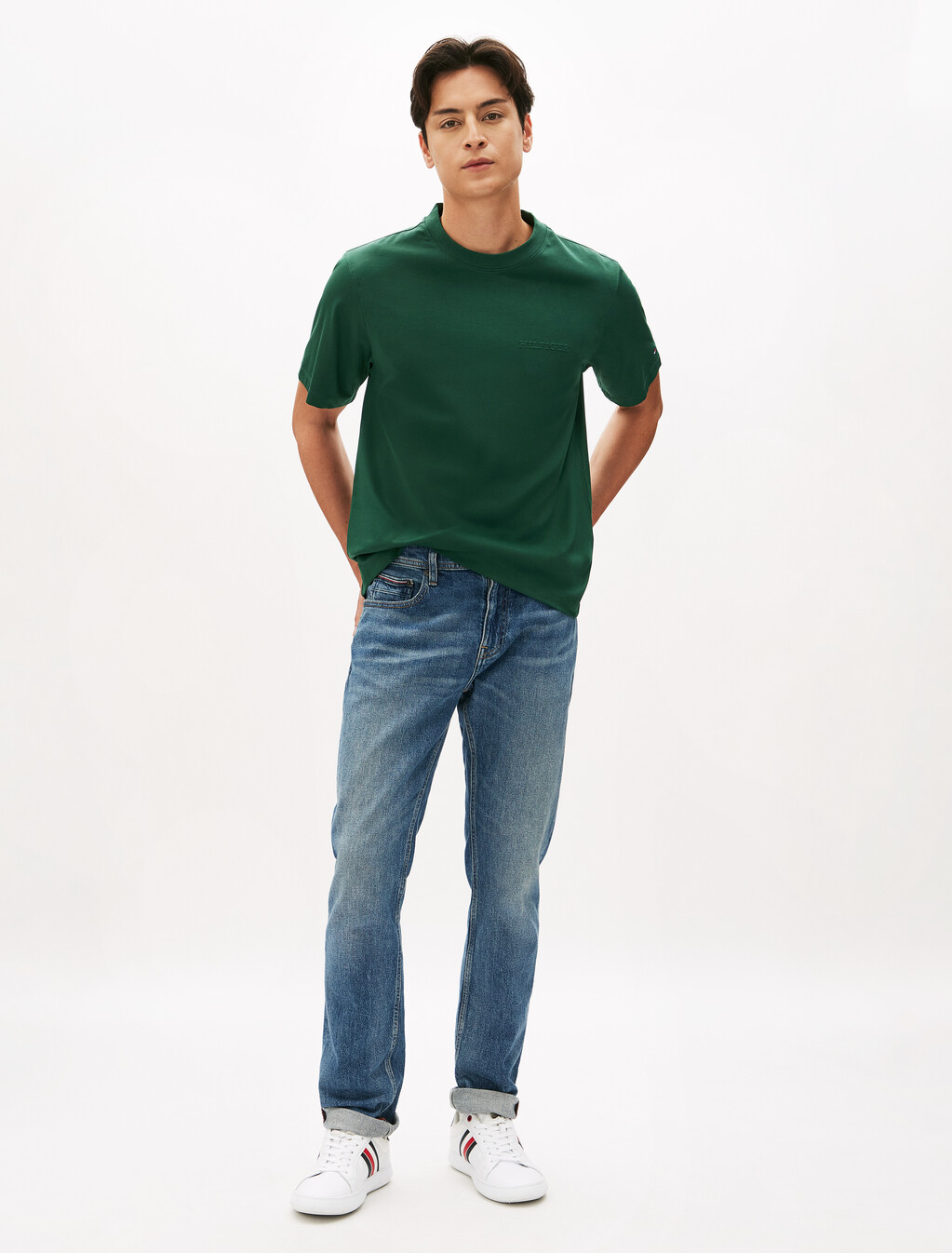 Embossed Hilfiger T-Shirt, Ornamental Green, hi-res