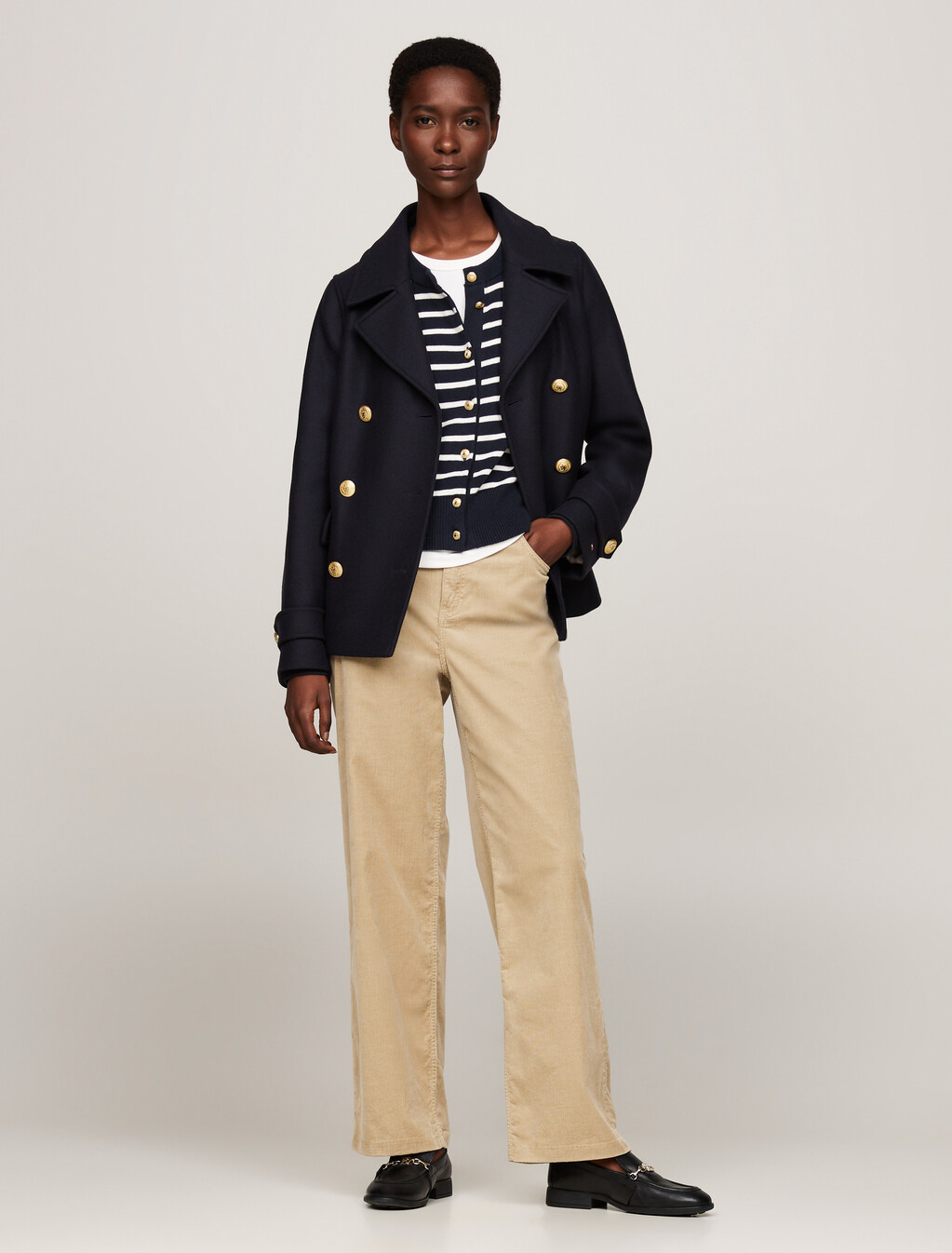 Corduroy Relaxed Straight Leg Trousers, Beige, hi-res
