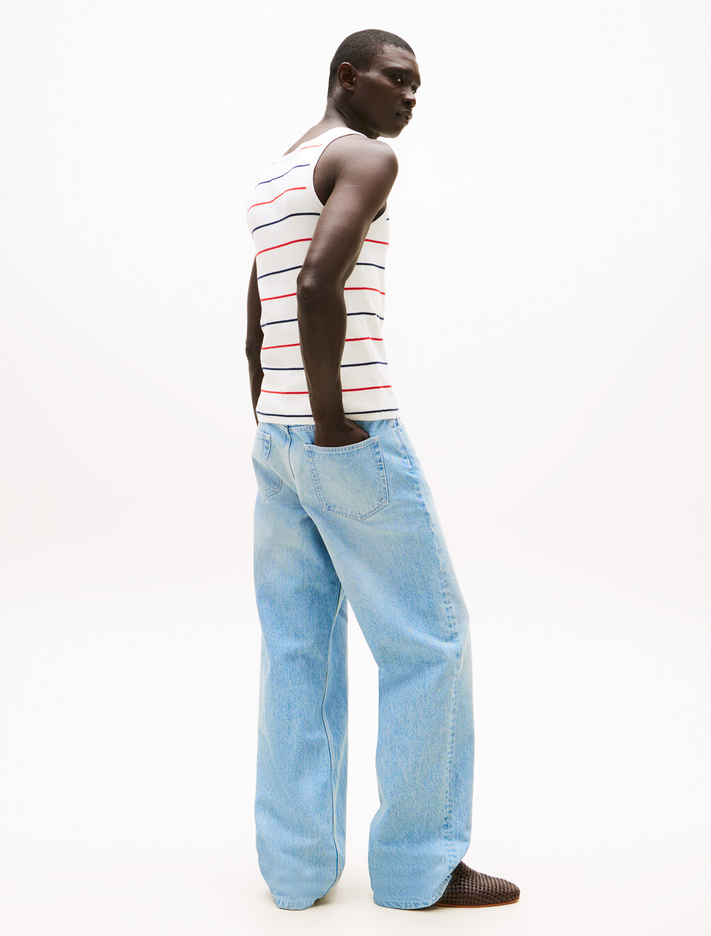 The Runway Collection Slim Vest With Cashmere, Ecru / Rwb Stripe, hi-res