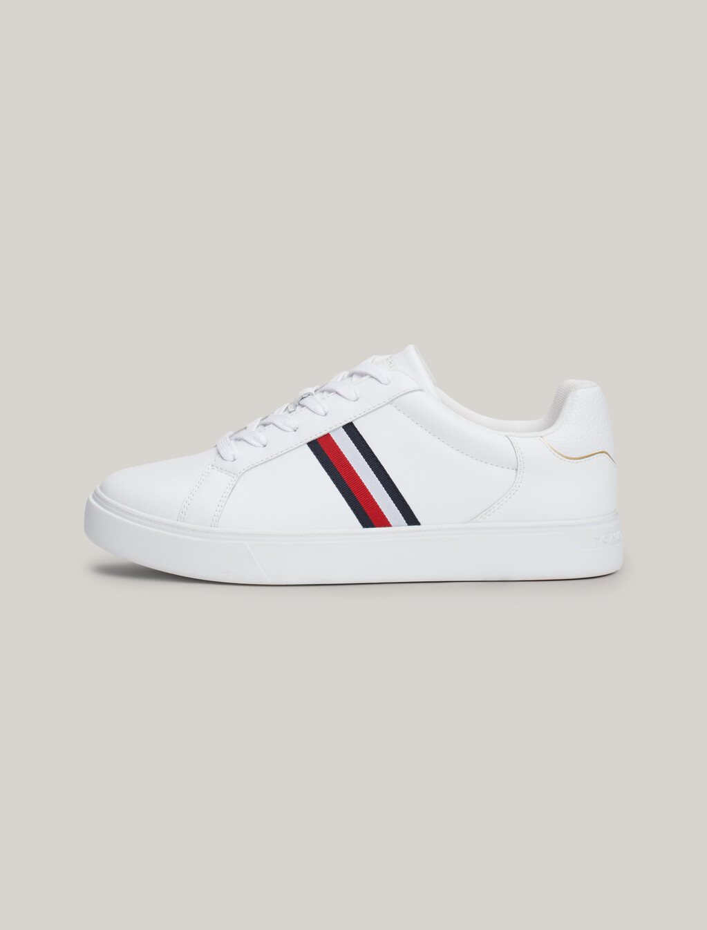 Essential Leather Signature Tape Court Trainers, White, hi-res