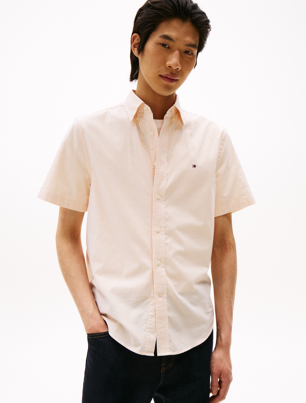 Asia Fit Lightweight Stripe Oxford Shirt, Valencia Orange / Stripe, hi-res