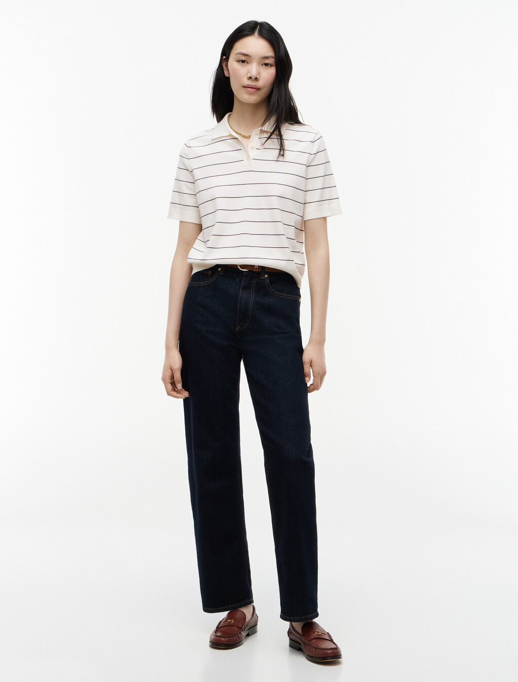 Flag Embroidery Knit Boxy Polo Jumper, Ivory Petal/Dark N Navy Stp, hi-res