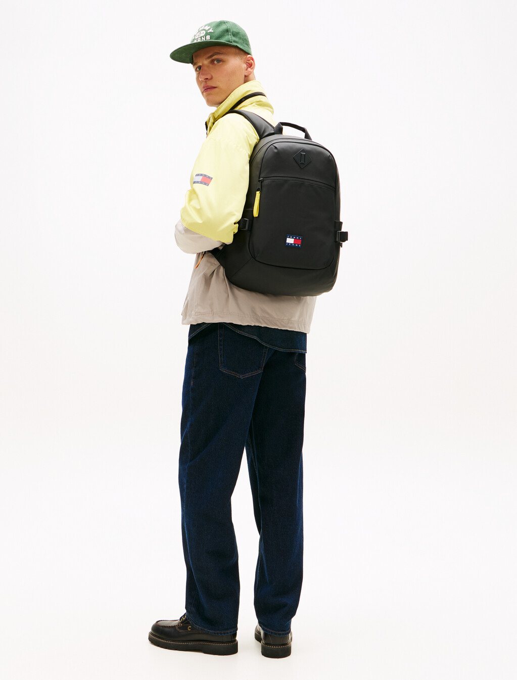 Rubberised Logo Double Zip Backpack, Black, hi-res