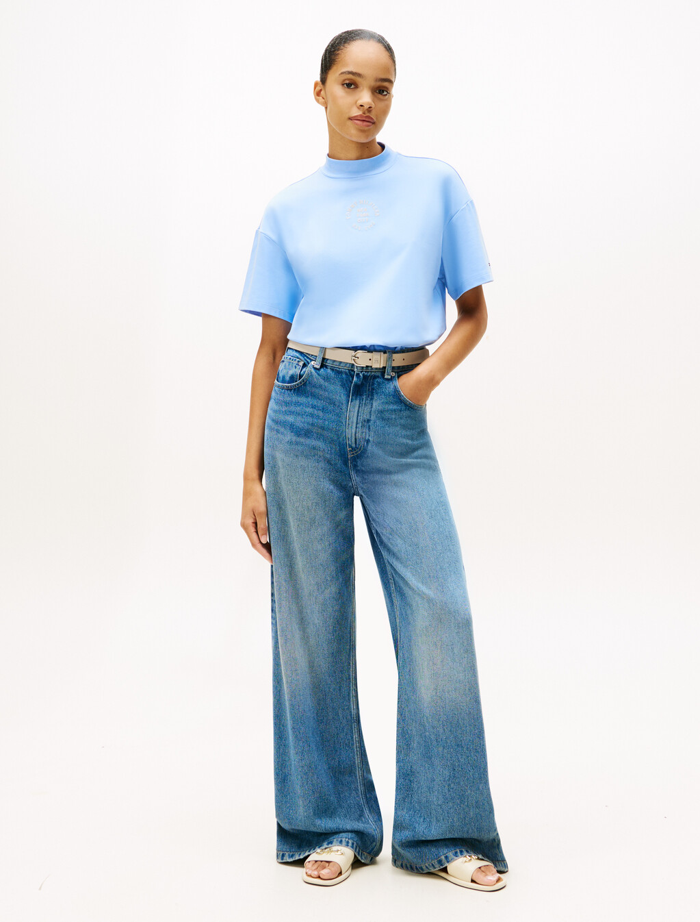 Stamp Print Relaxed Mock Neck T-Shirt, Vessel Blue, hi-res