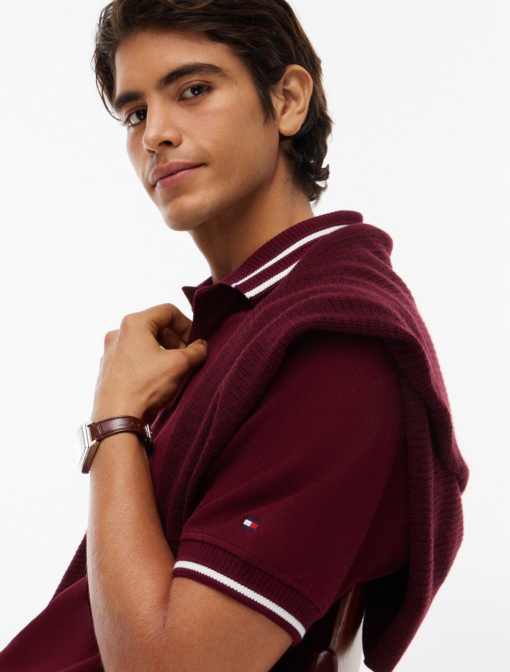 Relaxed Fit Foulard Jacquard Polo Shirt, Burgundy, hi-res
