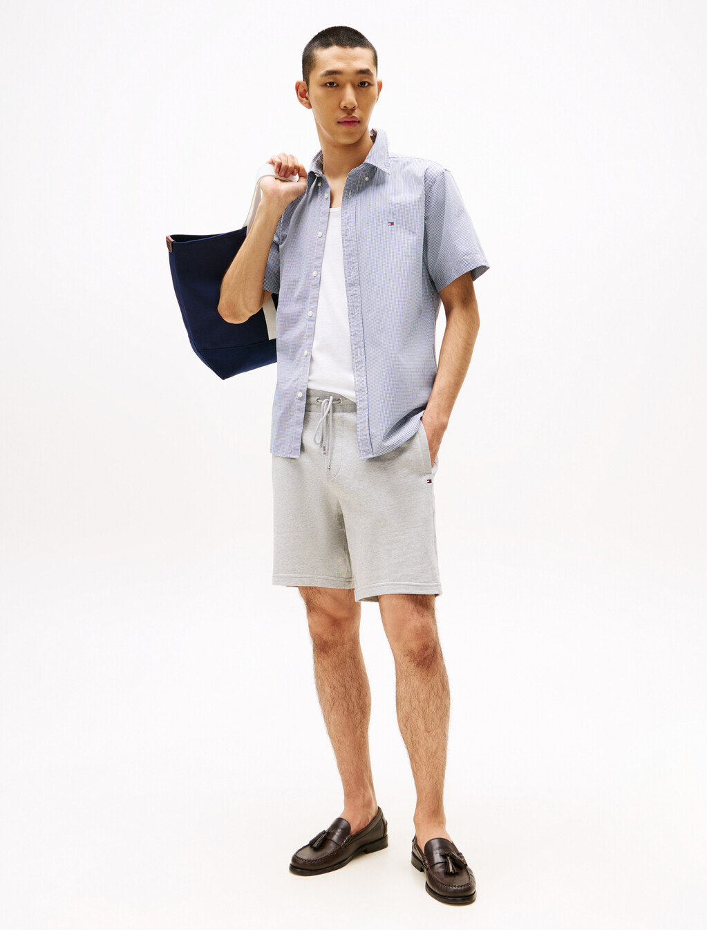Poplin Mini Check Short Sleeve Shirt, Aegean Sea / Check, hi-res