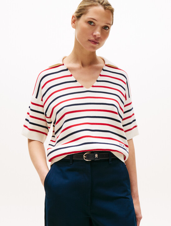 Stripe Short Sleeve Polo Jumper