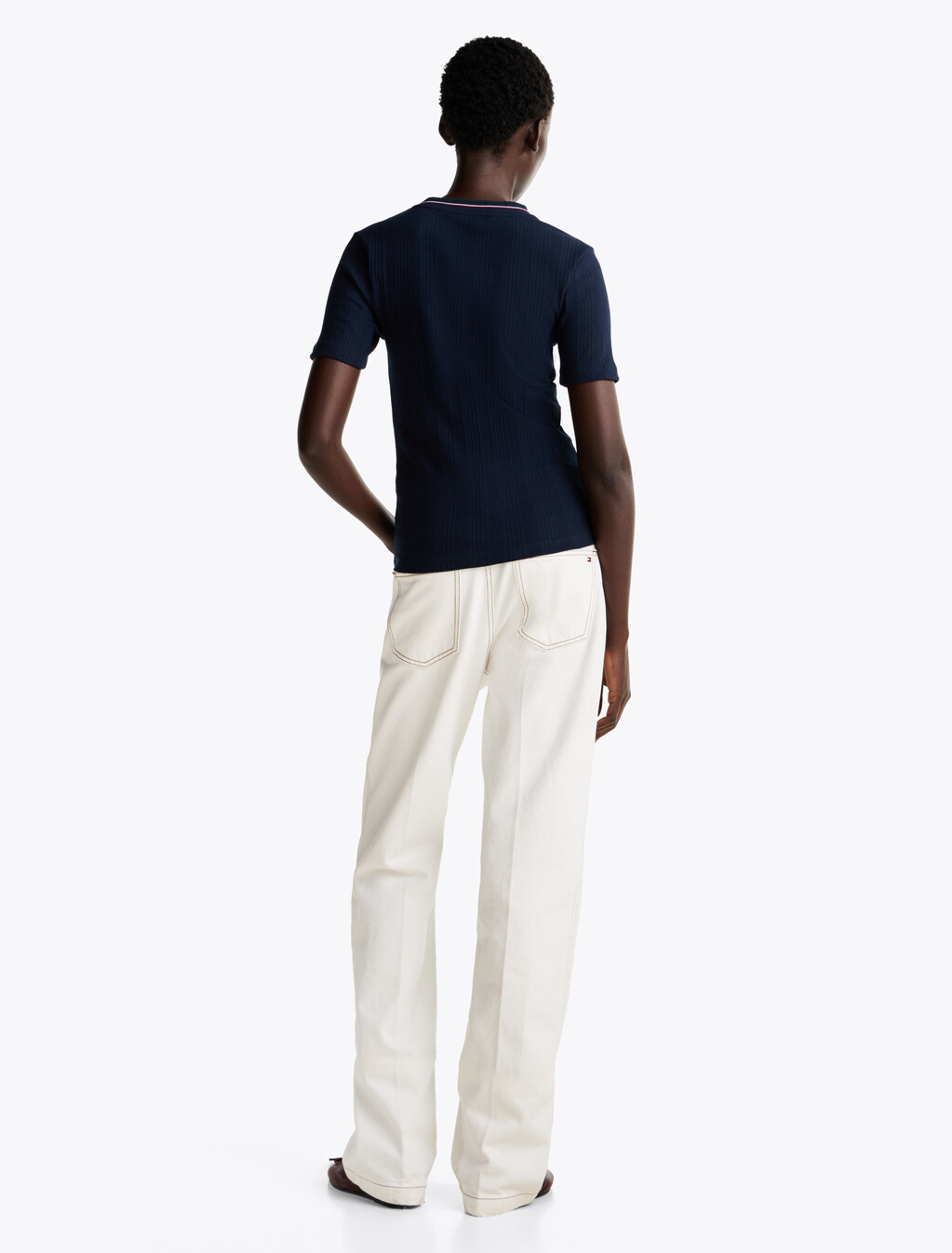 Rib-Knit Contrast Collar Slim T-Shirt, Dark Night Navy, hi-res
