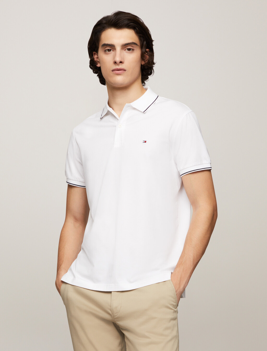 Regular Tipped Jersey Polo Shirt, White, hi-res