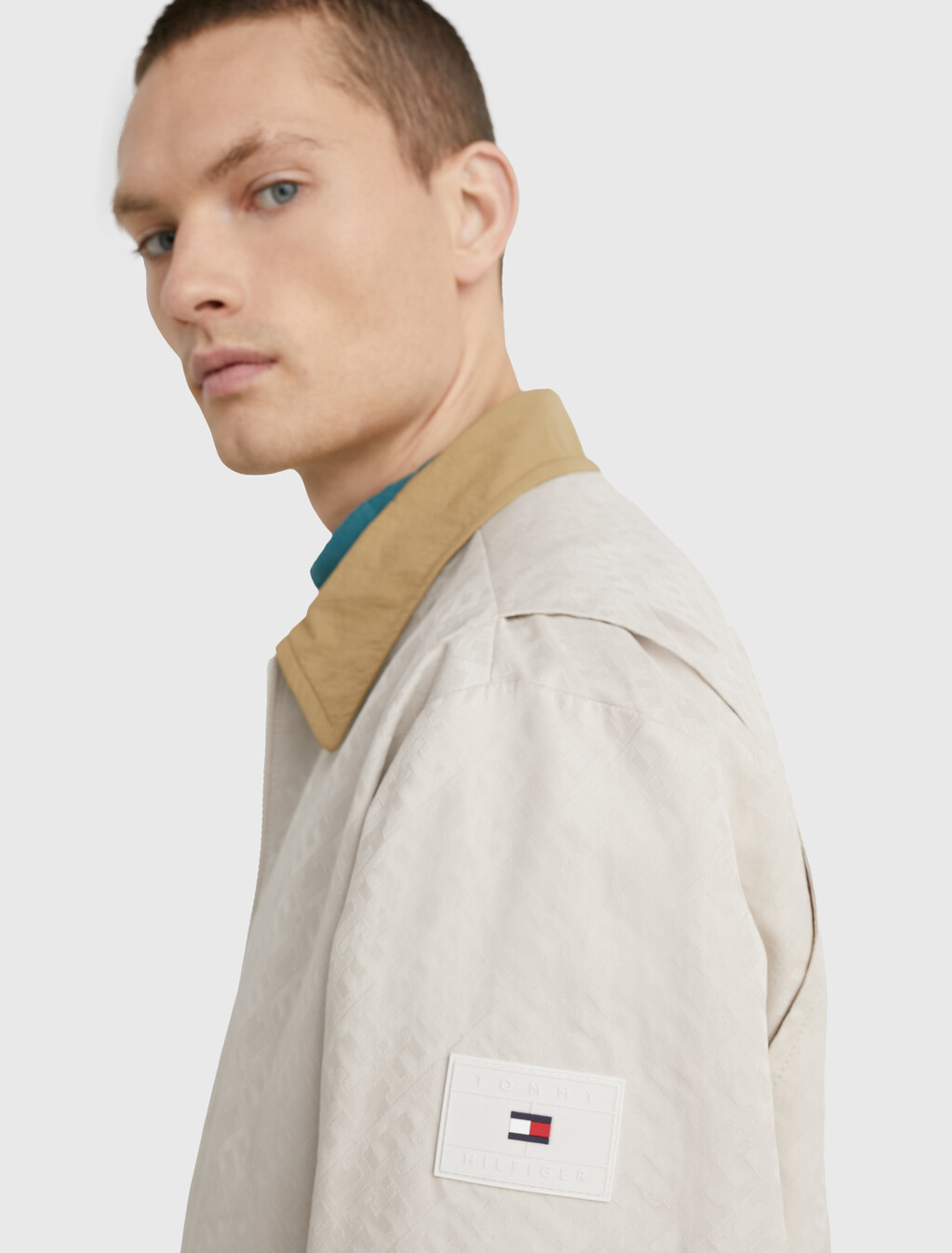 TH Monogram Contrast Collar Jacket, Monogram Weathered White, hi-res