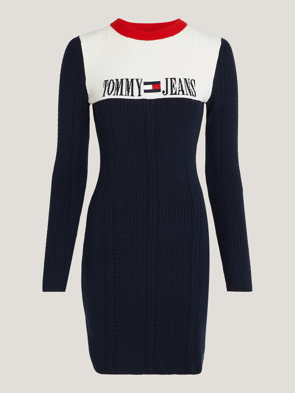 Archive Colour-Blocked Cable Knit Sweater Dress, Dark Night Navy / Multi, hi-res