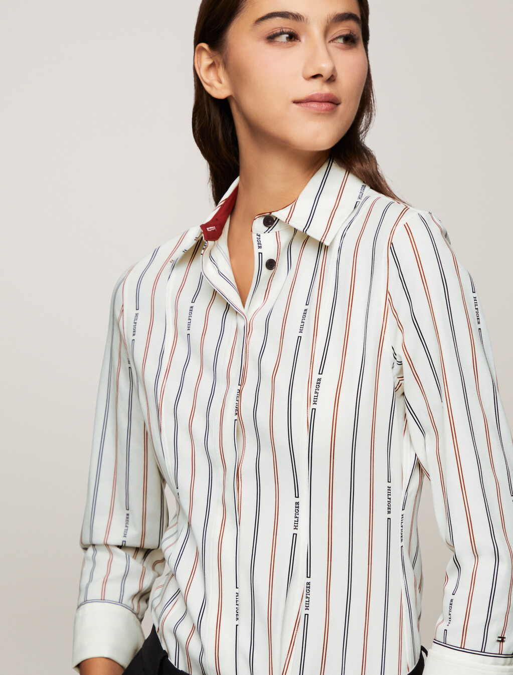 Asia Fit Logo Stripe Slim Shirt, Monotype Stp/ Ancient White, hi-res
