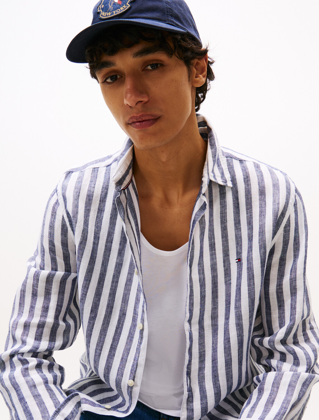 Bengal Stripe Linen Shirt, Preppy Navy / Stripe, hi-res
