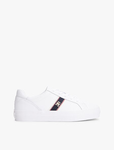 Webbing Vulcanized Leather Sneaker, White, hi-res