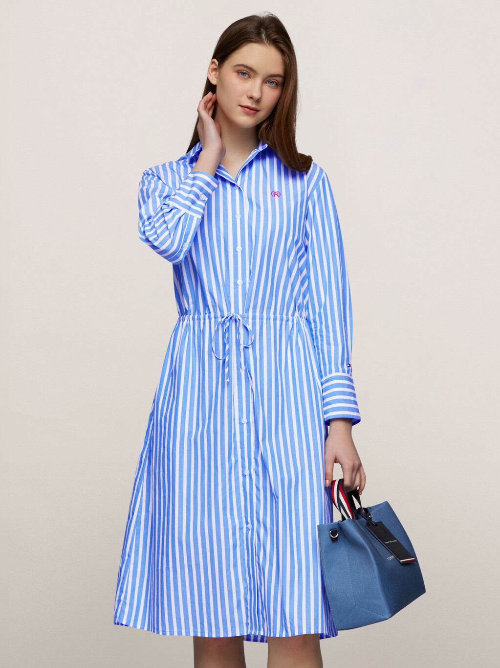 Stripe Organic Cotton Shirt Dress, Bold Stripe/ Blue Spell, hi-res
