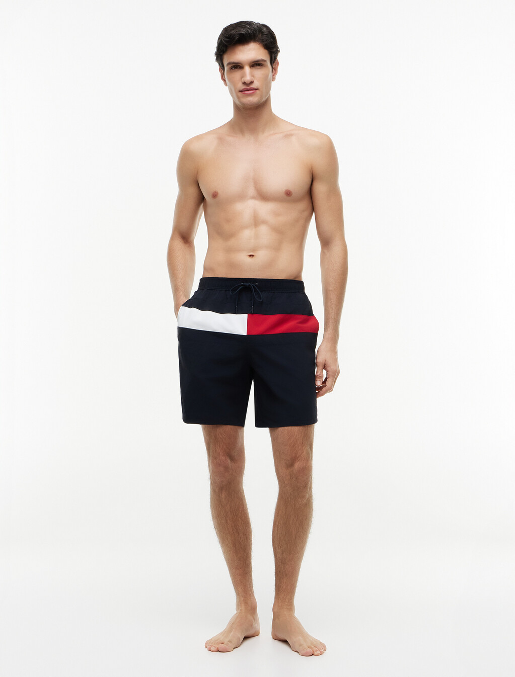Colour-Blocked Long Length Swim Shorts, Desert Sky, hi-res