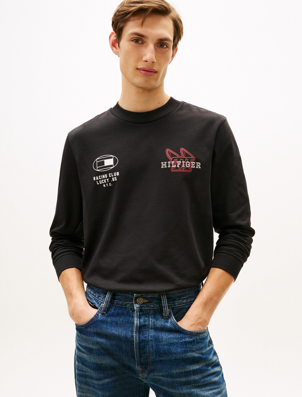 Graphic Jersey Long Sleeve T-Shirt, Black, hi-res