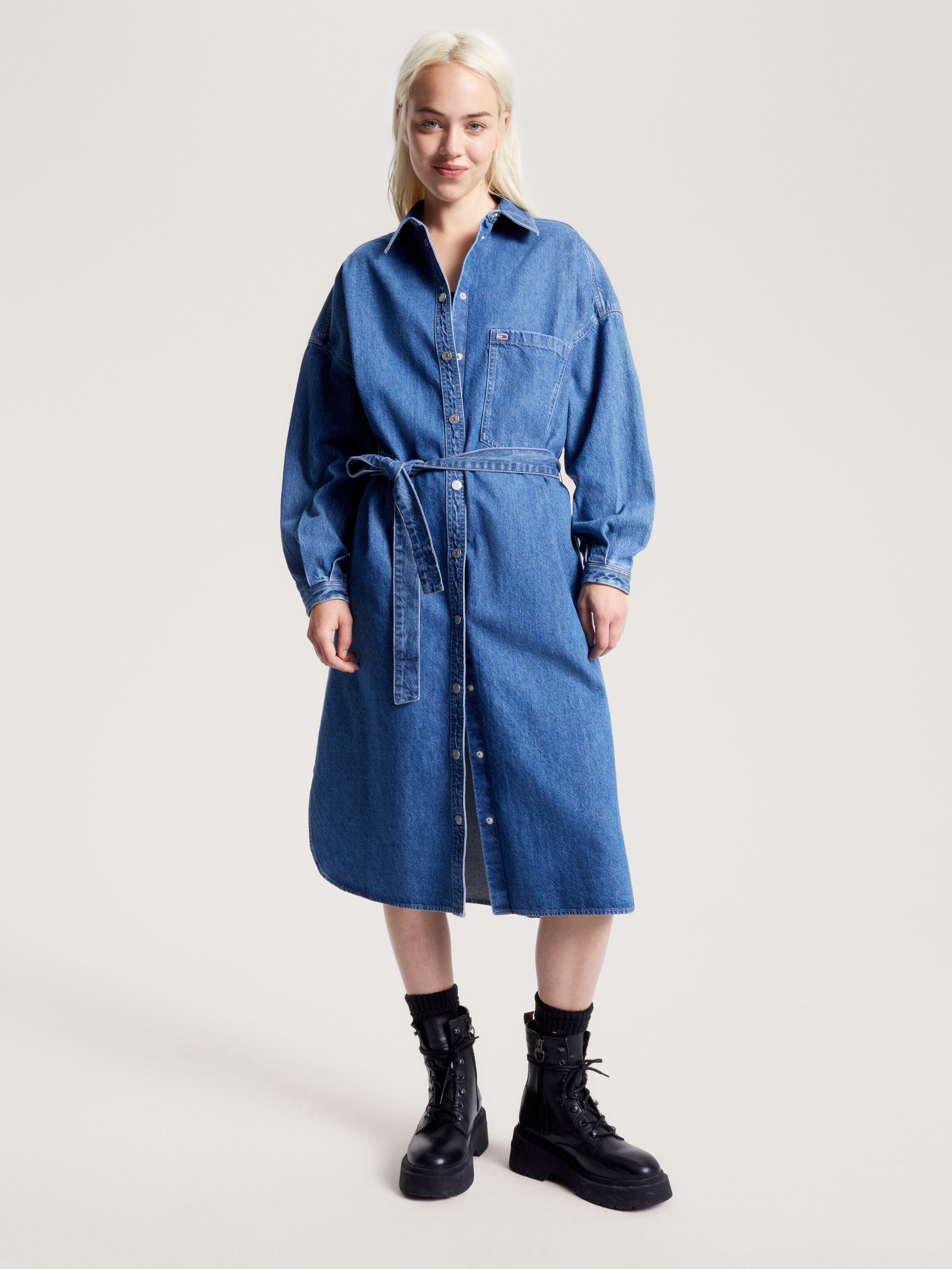 Chambray midi 2025 shirt dress