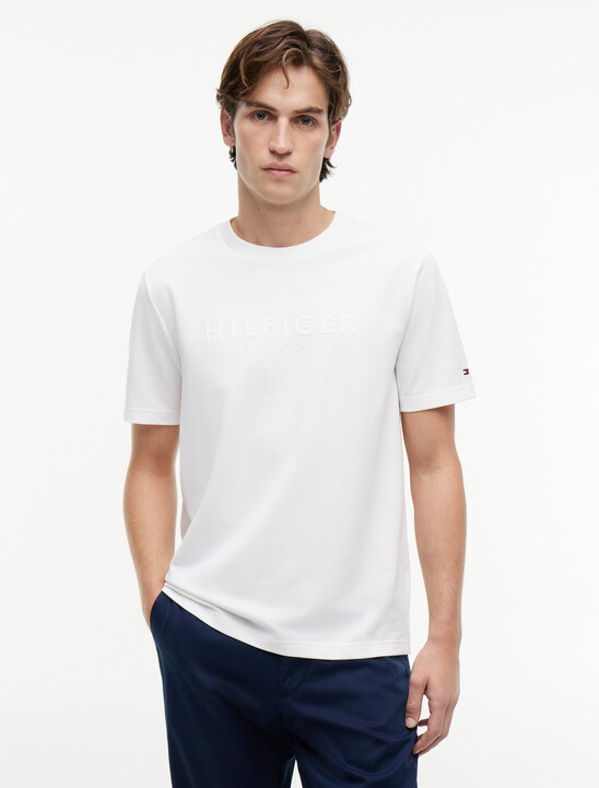 Embossed Logo Pique Interlock Knit T-Shirt