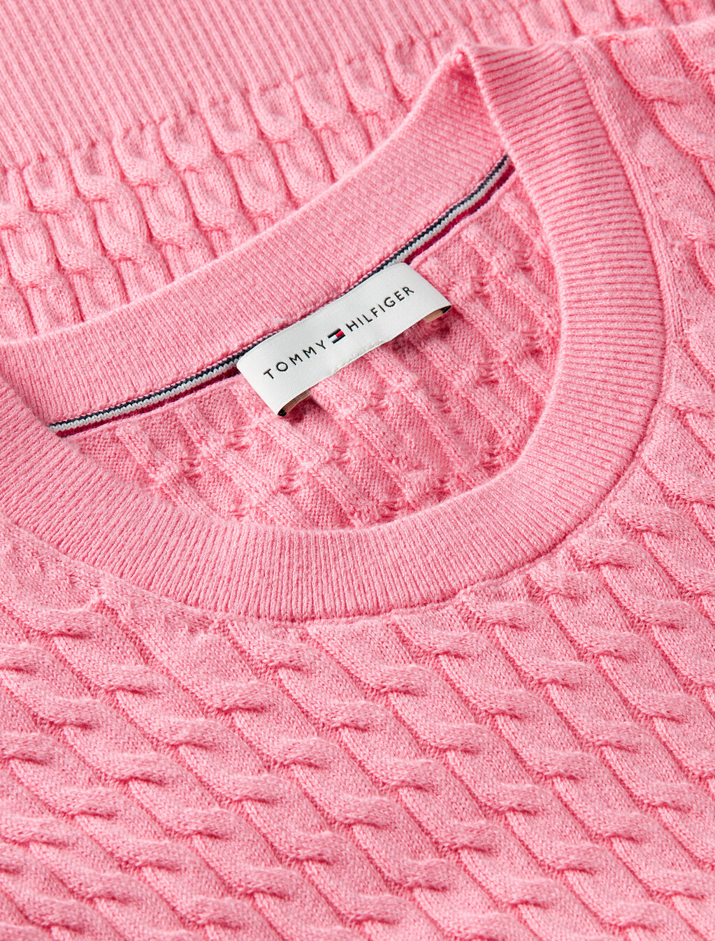 Cable Knit Crest Short Sleeve Jumper, Carnation Pink, hi-res