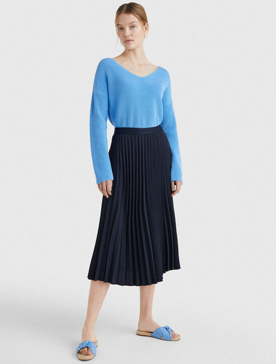 Twill Midi Pleated Skirt