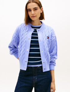 Flag Badge Cable Knit Cardigan, Vintage Iris, hi-res