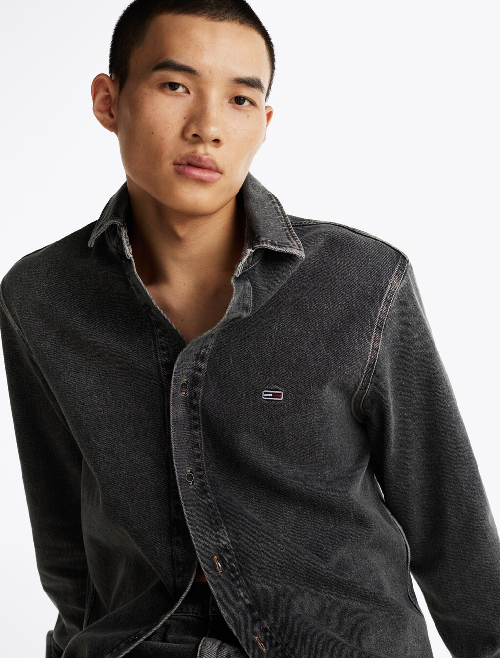 Regular Fit Faded Denim Overshirt, Denim Black, hi-res