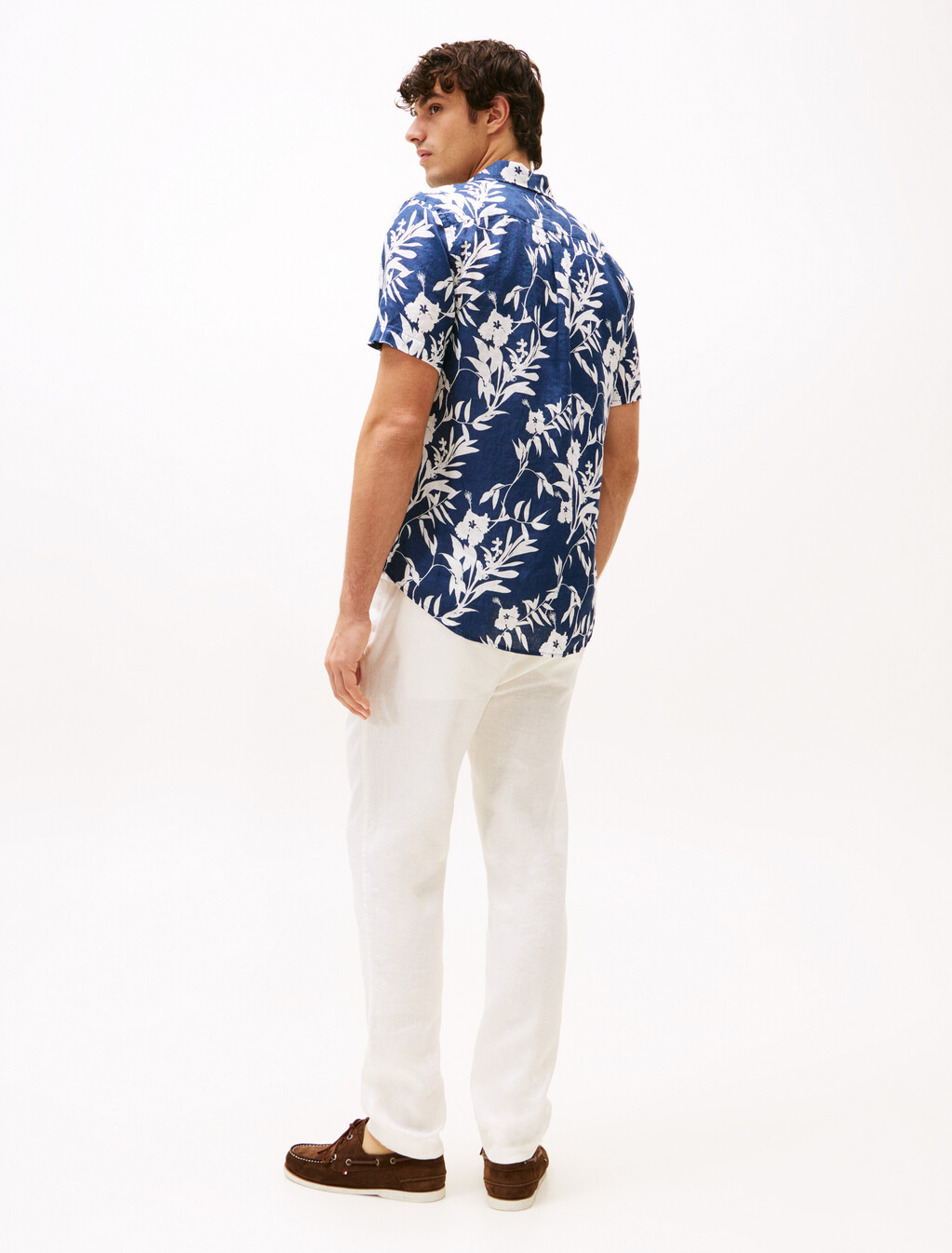 Tropical Print Pure Linen Shirt, Night Sky / Ivory Silk, hi-res
