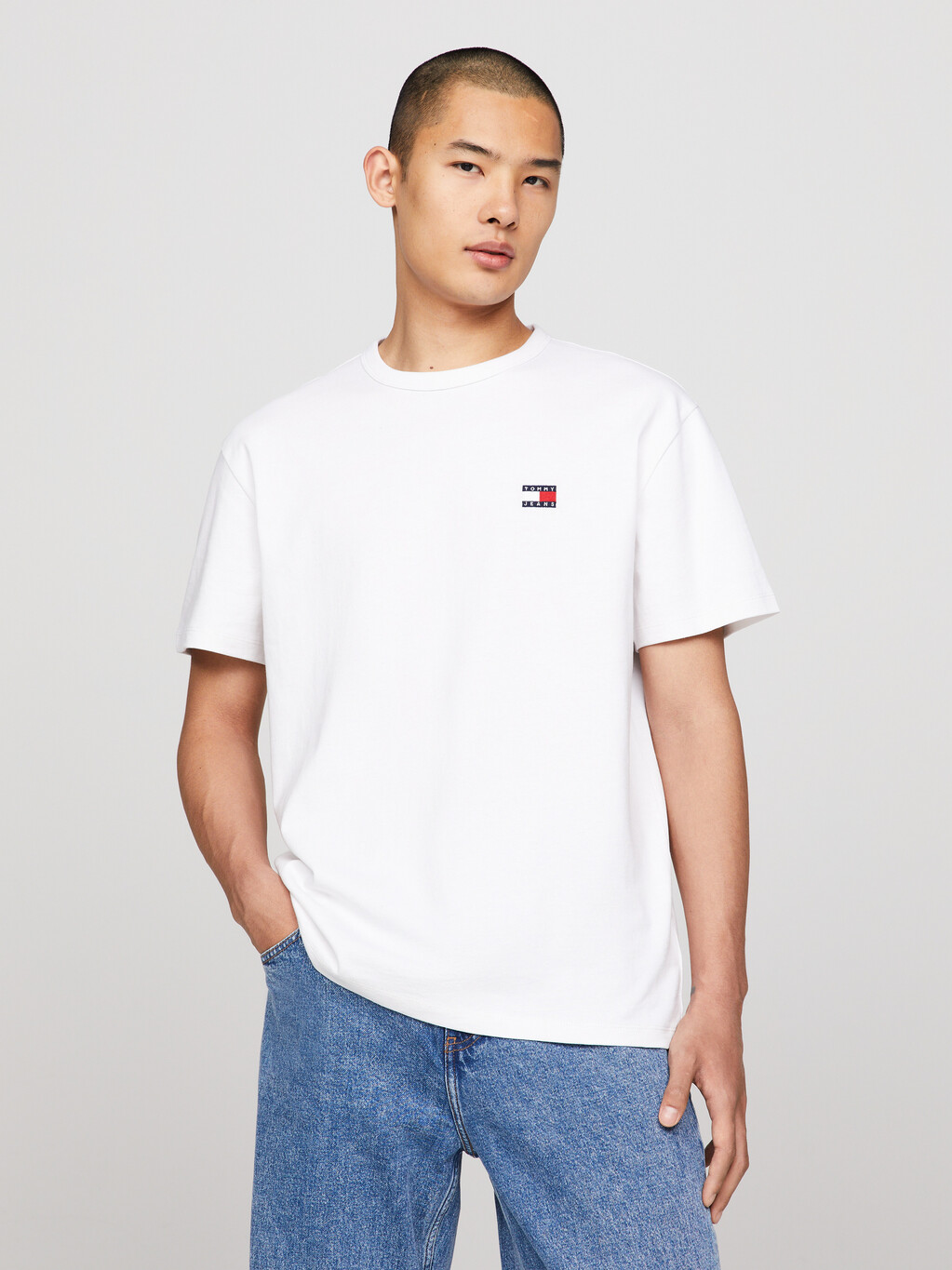 Badge Embroidery Crew Neck T-Shirt, White, hi-res