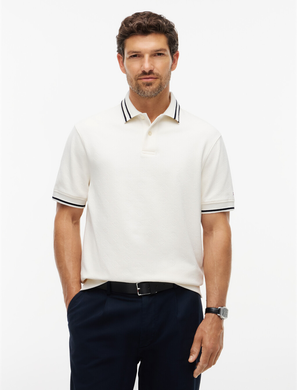 Relaxed Fit Foulard Jacquard Polo Shirt, Ivory Petal, hi-res