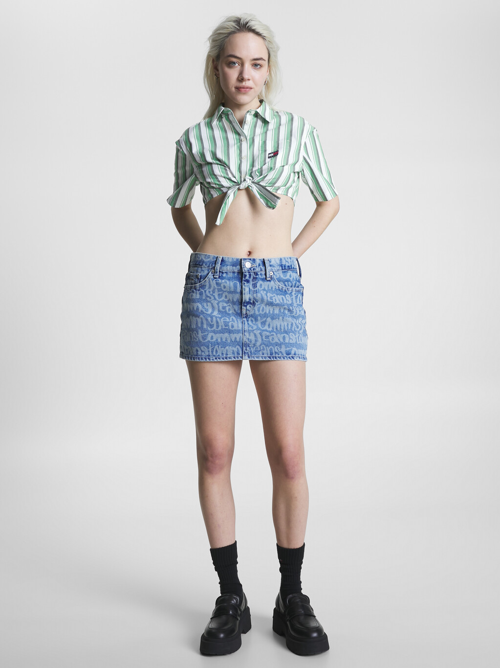 Stripe Ultra Cropped Fit Shirt, Coastal Green/Multi, hi-res