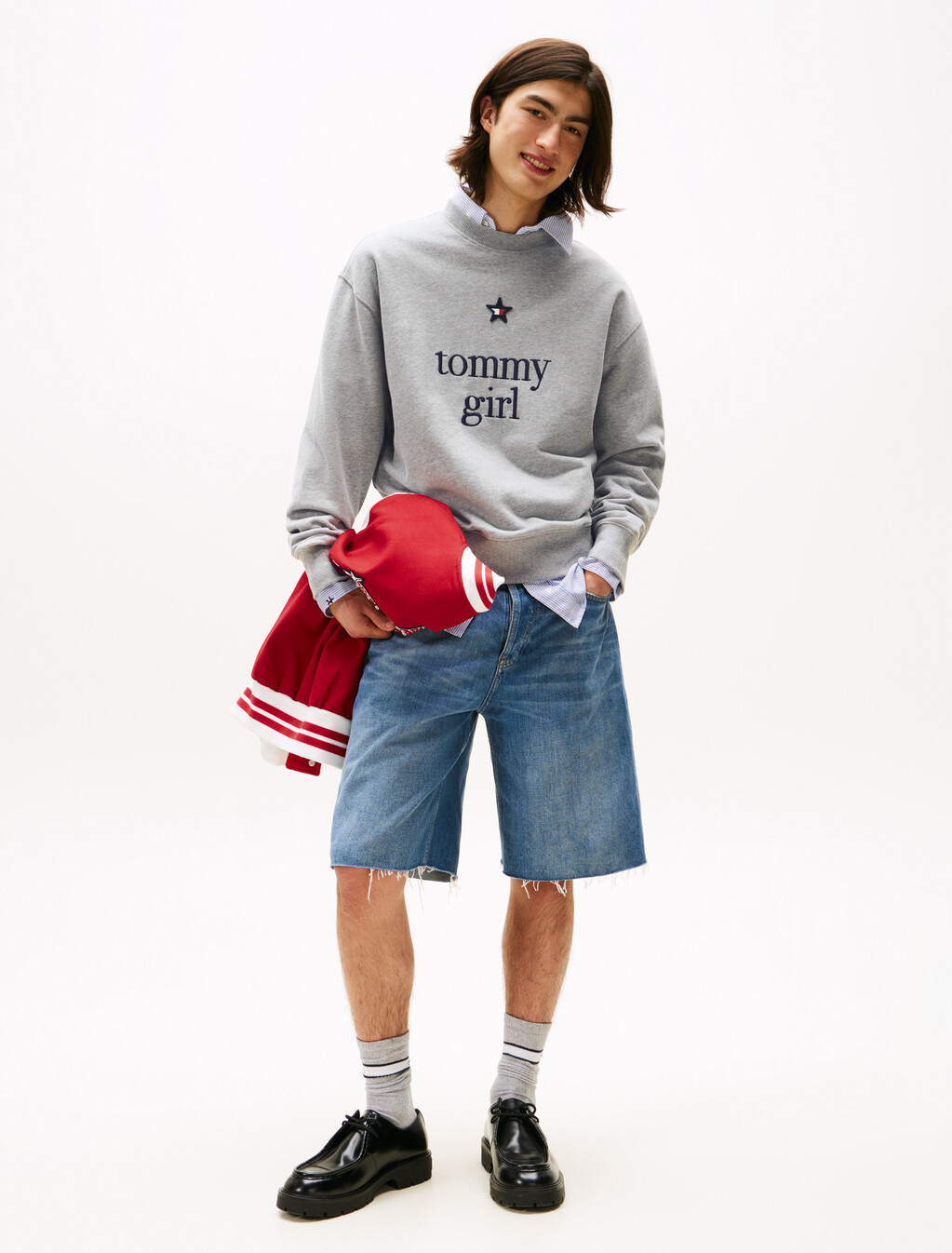 Tommy Girl Graphic Relaxed Sweatshirt, Light Grey Marl, hi-res