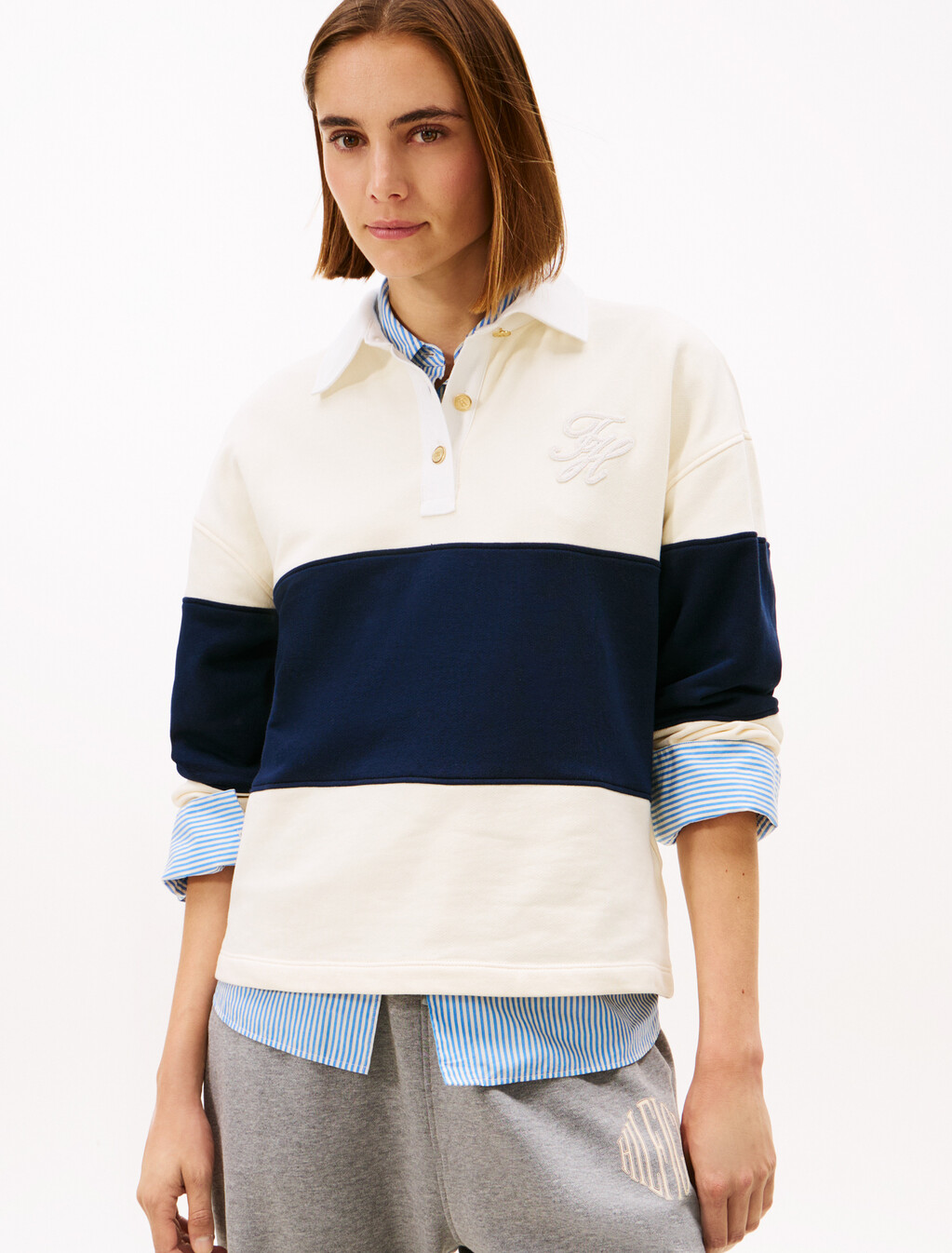 Golden Button Terry Rugby Shirt, Calico, hi-res