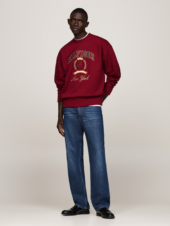 Crest Embroidery Crew Neck Sweatshirt