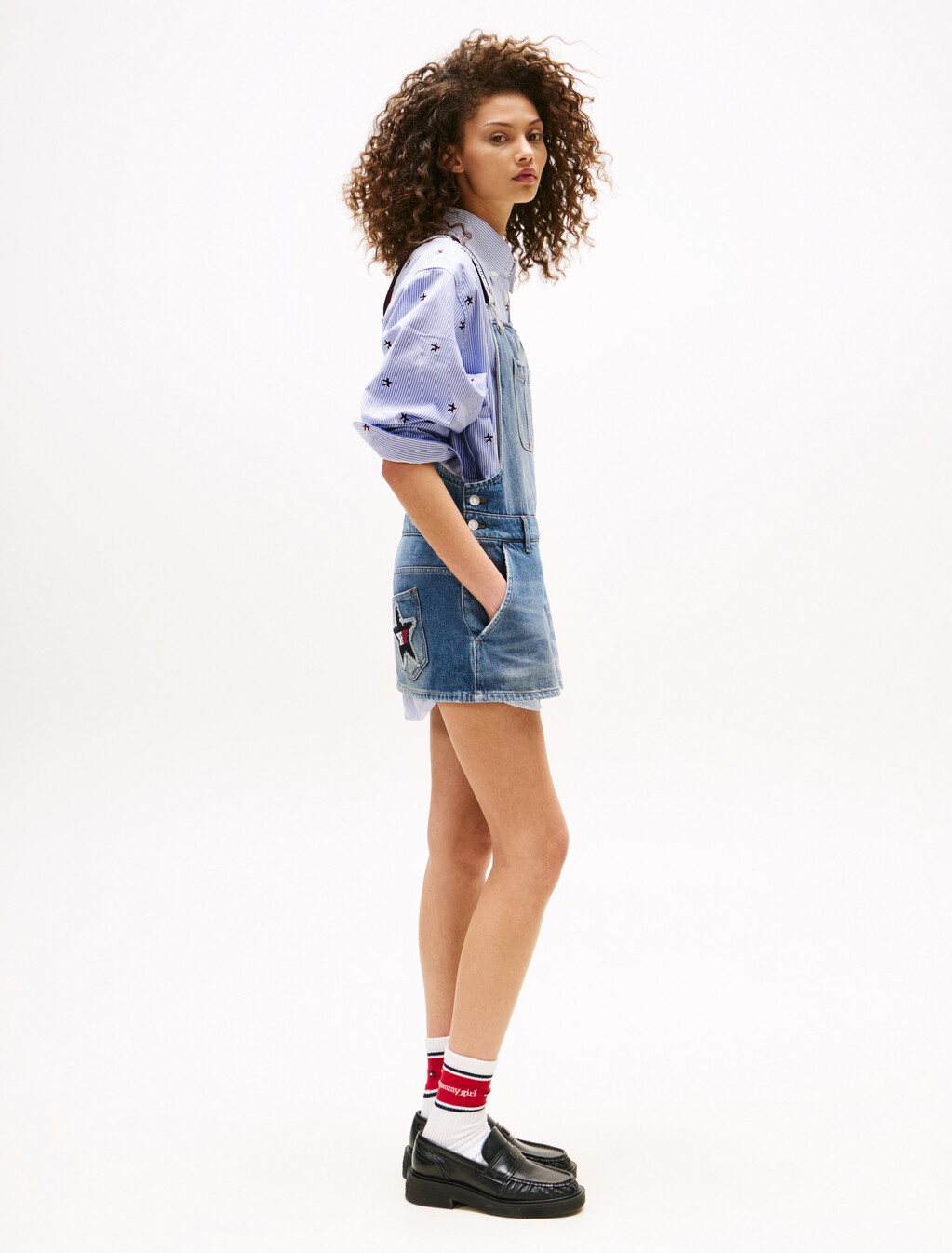 Tommy Girl Mini Denim Dungaree Dress, Indigo Wash / Ecru, hi-res