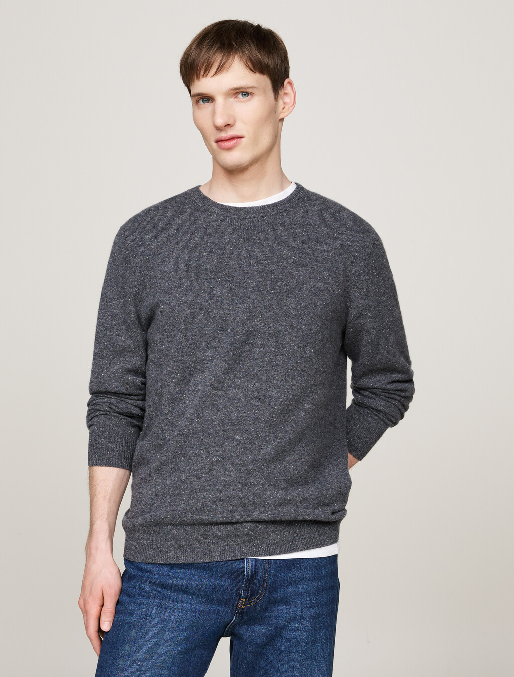 Smart Casual Cashmere Jumper, Grey Donegal, hi-res