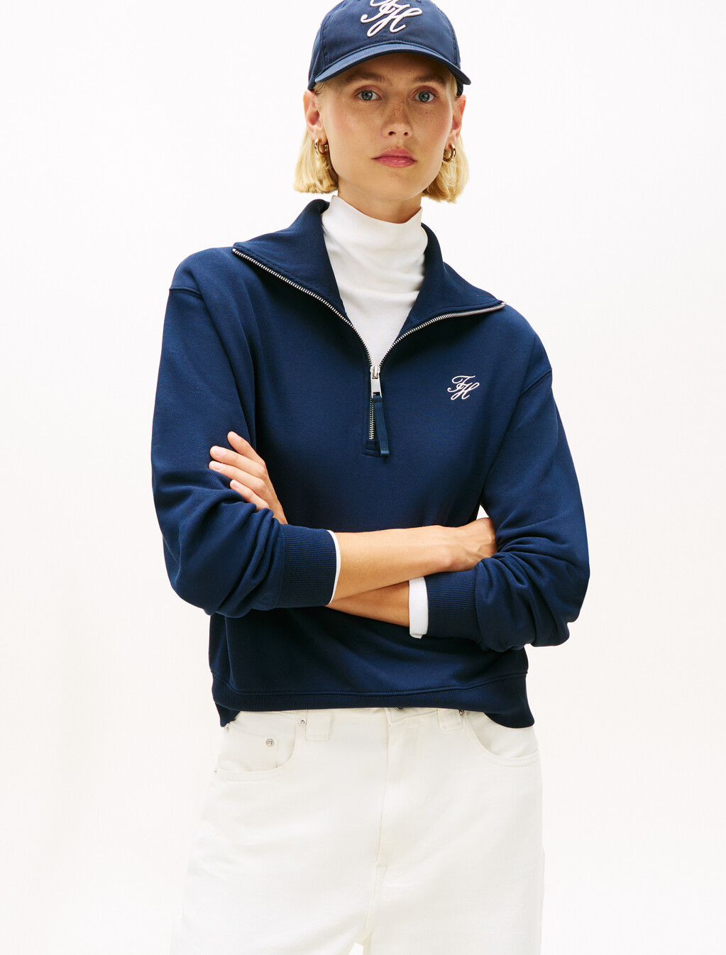 Logo Embroidery Terry Half-Zip Jumper, Dark Night Navy, hi-res